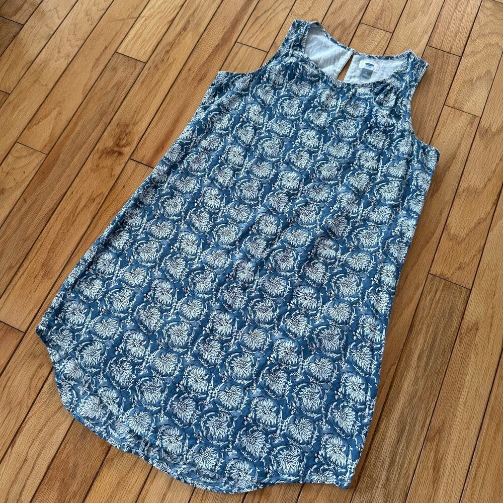 Blue & White Floral Lined Sleeveless A-line Mini Keyhole Back Old Navy Women's